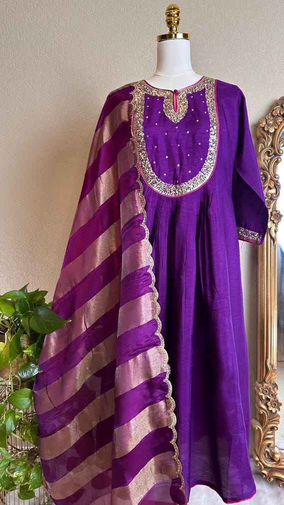 Purple Silk Salwar Kameez: Sequin Embroidery, Designer Dupatta