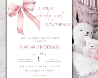 Sweet Baby Girl Shower Invitation Template: Pink Floral DIY (Instant Download)