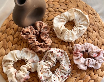 Floral scrunchie – handmade jersey hair ties – sustainable hair accessory