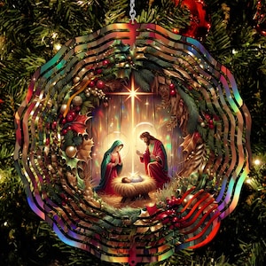 Nativity Scene Christmas Ornament, Religious Holiday Decor, Handcrafted Circular Resin, Festive Tree Decoration, Spiritual Gift Idea