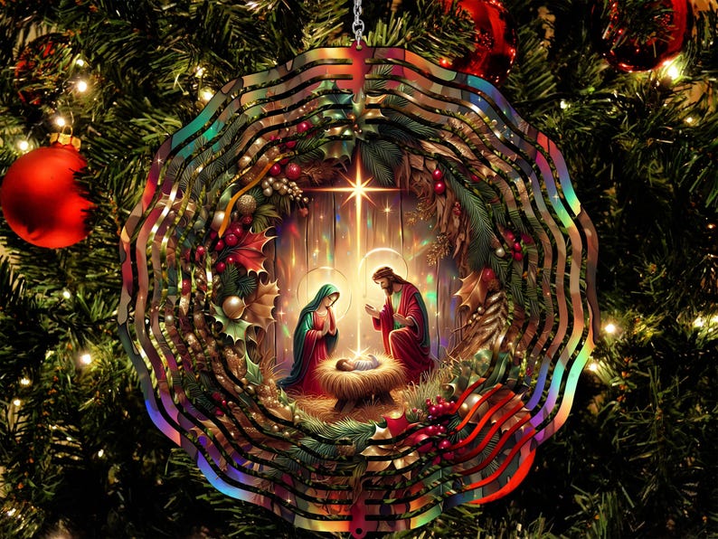 Nativity Scene Christmas Ornament, Religious Holiday Decor, Handcrafted Circular Resin, Festive Tree Decoration, Spiritual Gift Idea