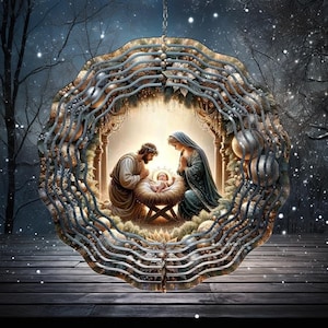 Christmas Nativity Wind Spinner Sublimation Design, Instant Download, PNG File, Spinner Template, Christmas Wind Spinner Sublimation
