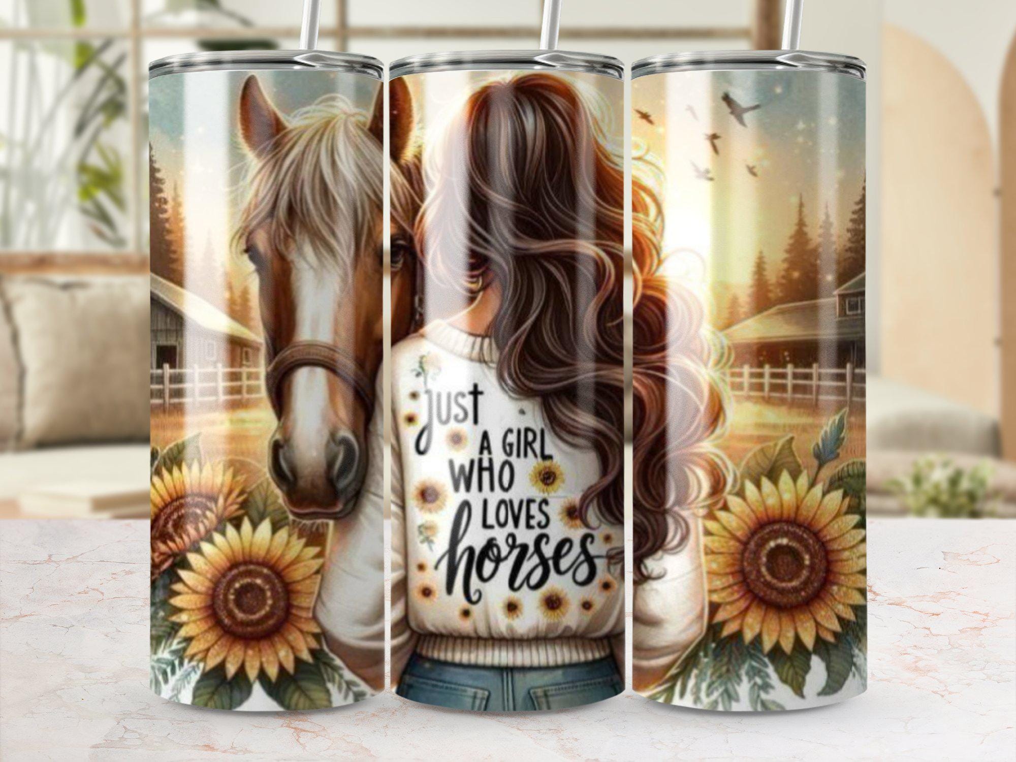 Sunflower Horse Tumbler Wrap PNG Sublimation Design for 20oz Skinny ...