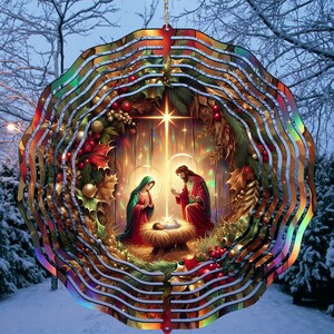 Colorful Nativity Scene Wall Art, 3D Christmas Decor, Religious Holiday Decoration, Illuminated Winter Landscape