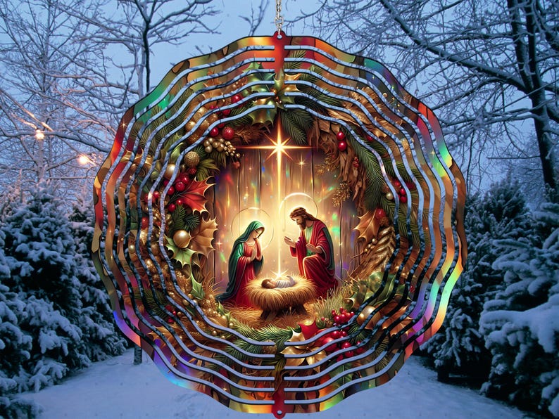 Colorful Nativity Scene Wall Art, 3D Christmas Decor, Religious Holiday Decoration, Illuminated Winter Landscape