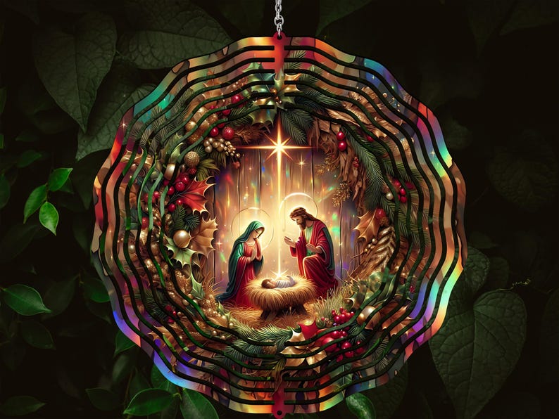 Nativity Scene LED Wall Art, Christmas Decor, Religious Holiday Light Display, Vibrant Colorful Illuminated Canvas