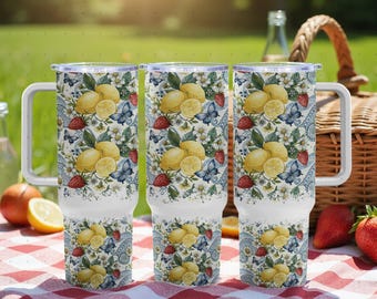 40oz Tumbler Wrap PNG, Lemon Tumbler Design, Digital Download, Sublimation Design, Fruit Tumbler, Summer Tumbler Wrap, 40 oz Tumbler