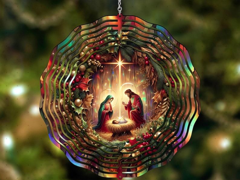 Nativity Scene Christmas Ornament, Wooden Laser Cut Holiday Decor, Religious Art, Festive Tree Decoration, Intricate Design, Lighted