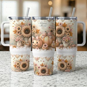 Digital Autumn Mama 40oz Tumbler Wrap Sublimation PNG, Floral Pumpkins, Fall Sunflower Tumbler Design, Instant Download, Cup Wrap PNG