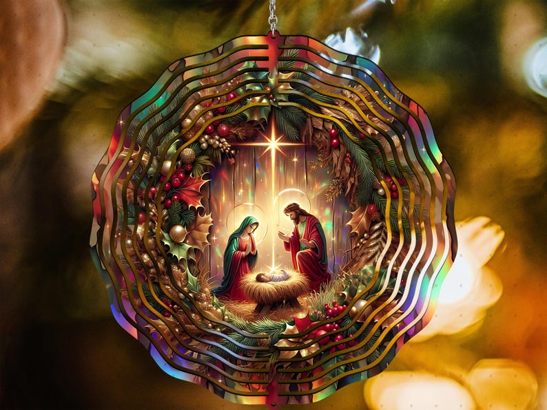 Christmas Nativity Scene Ornament, Religious Holiday Decor, Laser Cut Wood, LED Light, Unique Christmas Gift Idea