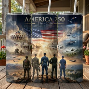 Amerikas 250-årsjubileum för militärhistoria, patriotiskt USA-tjänstoffer 20oz tumblerwrap, digital sublimeringsdesign PNG