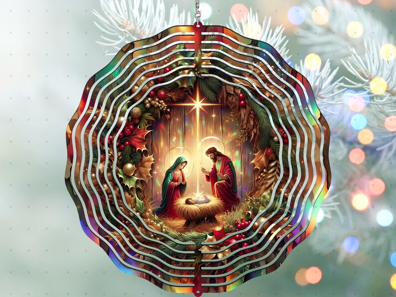 Nativity Scene Christmas Ornament, 3D Layered Religious Holiday Decor, LED Light Up, Unique Handcrafted Festive Decoration