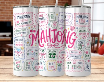 Mahjong 20oz Tumbler Wrap PNG, Mahjong Social Club Design, Mahjong Besties Digital Download for Friends & Gift