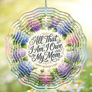 Diseño de molinillo de viento para el Día de la Madre (sublimación), cita para mamá con hortensias florales PNG, regalo digital para ella, arte para jardín exterior.