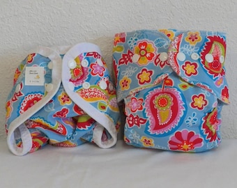Small Cloth Diaper and Diaper Cover Set- 6 to 12 pounds- Bold Floral Paisley- (Inv #33021)