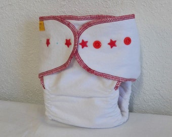 Fitted Small Cloth Diaper- 6 to 12 pounds- Red Star- (Inv #17061)