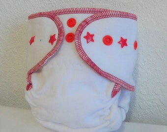 Fitted Newborn Cloth Diaper- 4 to 9 pounds- Red Star- (Inv #16059)