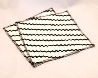 Cloth Wipes, Baby Wipes, Family Cloth, Wash Cloths, Zero Waste- Black Rick Rack- Set of 2- 15028