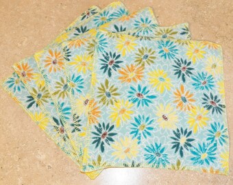 Cloth Wipes, Baby Wipes, Family Cloth, Wash Cloths, Zero Waste- Blue Daisies- Set of 5 (Inv #15045)