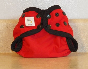 Newborn PUL Diaper Cover with Leg Gussets- 4 to 9 pounds- Red with Black Accents- 20009