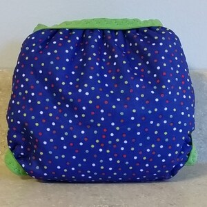 Newborn PUL Diaper Cover with Leg Gussets 4 to 9 pounds Dots on Blue 20024 image 2