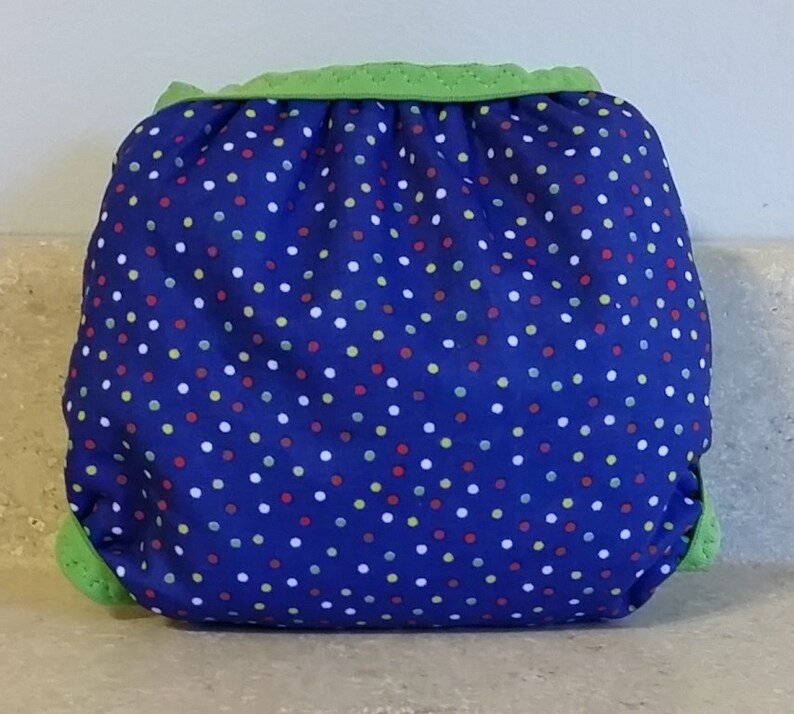 Newborn PUL Diaper Cover with Leg Gussets 4 to 9 pounds Dots on Blue 20024 image 2