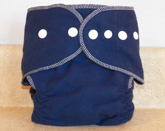 Fitted Large Cloth Diaper- 20 to 30 pounds- Navy and White- 19008