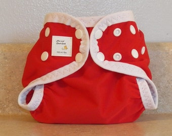 Newborn PUL Diaper Cover with Leg Gussets- 4 to 9 pounds- Red with White Accents- 20008