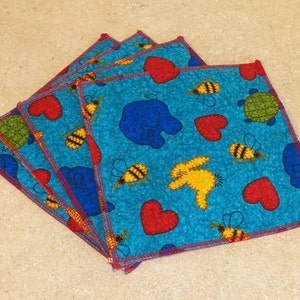 Cloth Wipes, Baby Wipes, Family Cloth, Wash Cloths, Zero Waste- Animals in Stitches- Set of 10- 15042