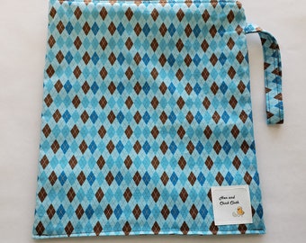 Medium Wetbag- Blue and Brown Argyle- 3030