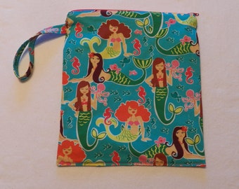 Mermaids- Medium Wetbag- Zippered PUL/Waterproof Bag, Travel Bag, Cloth Diaper Bag, Menstrual Period Bag- Inv #3020