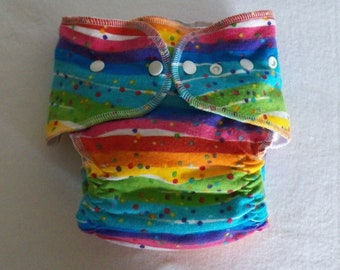 Fitted Large Cloth Diaper- 20 to 30 pounds- Rainbows- Inventory #19021