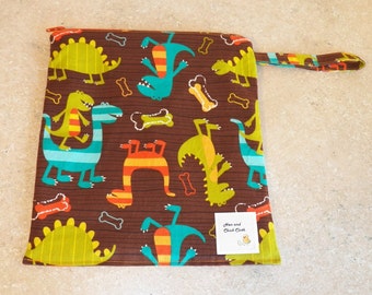 Medium Wetbag- Dinos on Brown- 3003