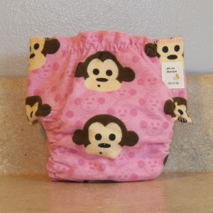 Fitted Newborn Cloth Diaper 4 to 9 pounds Pink Monkeys 16034 image 2