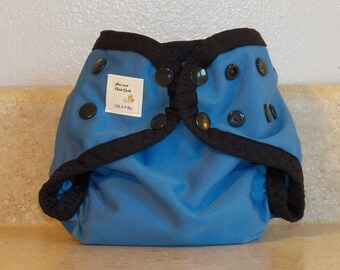 Newborn PUL Diaper Cover with Leg Gussets- 4 to 9 pounds- Cornflower Blue with Black Accents- 20013