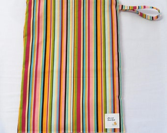 Large Wetbag- Colorful Stripes- 11"x15.5" Zippered PUL/Waterproof Bag, Travel Bag, Cloth Diaper Bag, Menstrual Period Bag (Inv #4013)