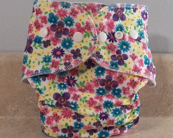 Fitted Large Cloth Diaper- 20 to 30 pounds- Pink Flora- 19010