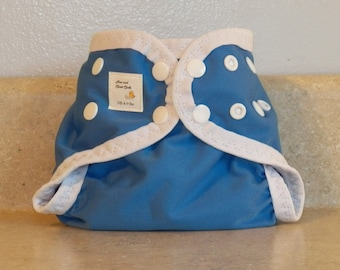 Newborn PUL Diaper Cover with Leg Gussets- 4 to 9 pounds- Cornflower Blue with White Accents- 20014