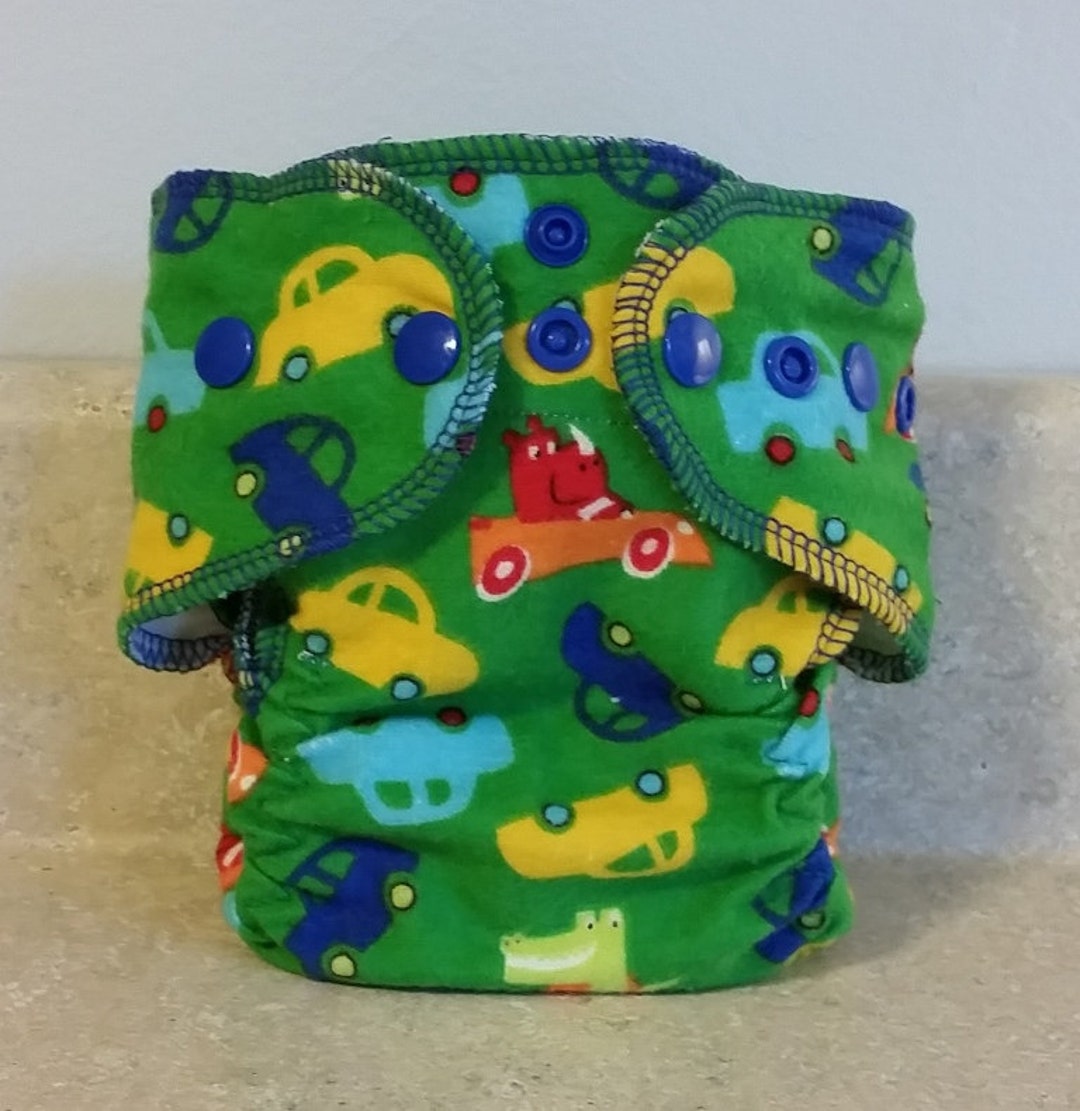 Fitted Newborn Cloth Diaper 4 to 9 Pounds Cars on Green 16003 Etsy