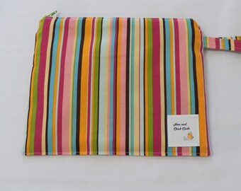 Small Wetbag- Colorful Stripes- 9"x7" waterproof bag, diaper bag, swim bag, cloth pad case (Inv #2017)