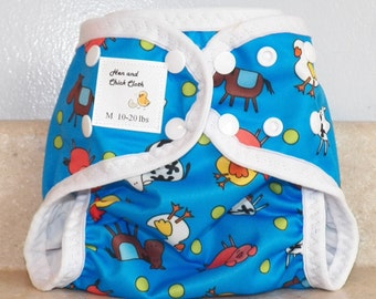 Medium PUL Diaper Cover with Leg Gussets- 10 to 20 pounds- Blue A Doodle- 22008