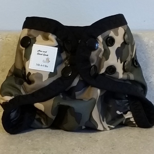 Newborn PUL Diaper Cover with Leg Gussets- 4 to 9 pounds- Camo- 20001