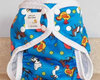 Large PUL Diaper Cover with Leg Gussets- 20 to 30 pounds- Blue A Doodle- 23001