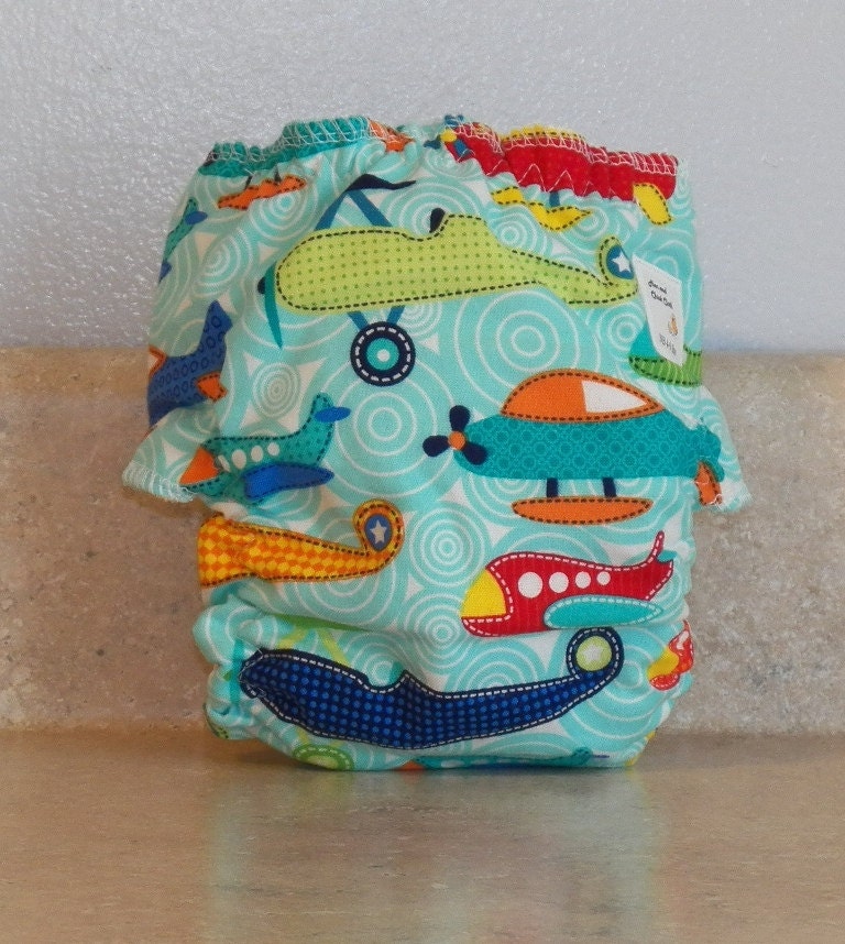 Newborn Cloth Diaper & Diaper Cover Set 4 to 9 Pounds Airplanes 29057