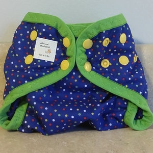 Newborn PUL Diaper Cover with Leg Gussets 4 to 9 pounds Dots on Blue 20024 image 1