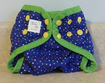 Newborn PUL Diaper Cover with Leg Gussets- 4 to 9 pounds- Dots on Blue- 20024