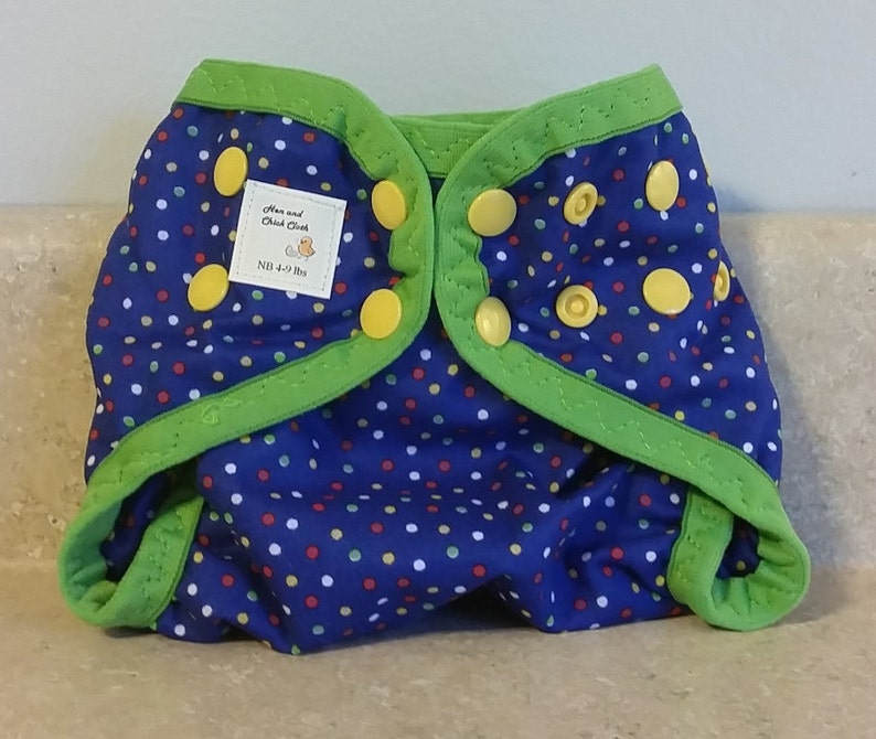 Newborn PUL Diaper Cover with Leg Gussets 4 to 9 pounds Dots on Blue 20024 image 1