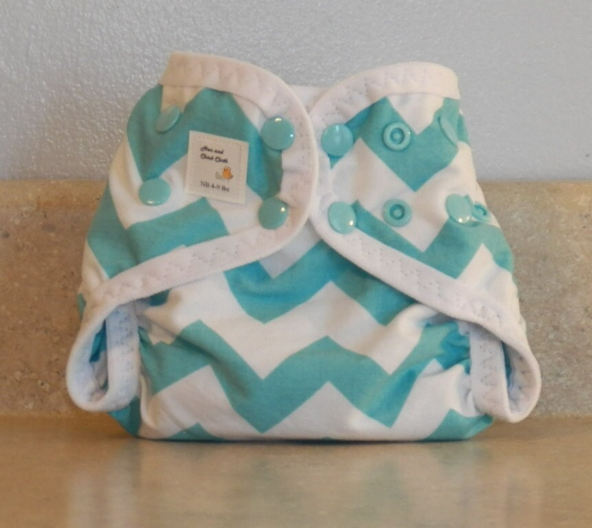 Newborn Cloth Diaper & Diaper Cover Set 4 to 9 Pounds Blue Chevrons