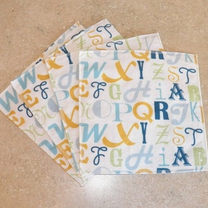 Cloth Wipes, Baby Wipes, Family Cloth, Wash Cloths, Zero Waste- Alphabet- Set of 10- 15046