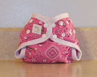 Newborn PUL Diaper Cover with Leg Gussets- 4 to 9 pounds- Pink Bandanna- 20030